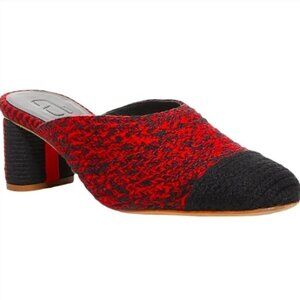 ANTOLINA Paris Dorina‎ Red Black Woven Knit Block Heel Pumps Mules sz 37 / 6.5